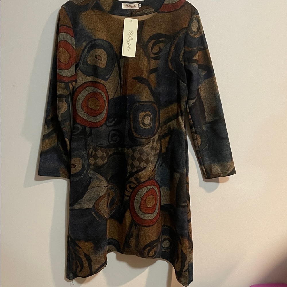 Yipinyichu  Abstract Patterned Long Sleeve Dress SZ L